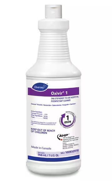 Diversey Oxivir 1 RTU Disinfectant Cleaner, 32 oz Spray Bottle, 12/Carton
