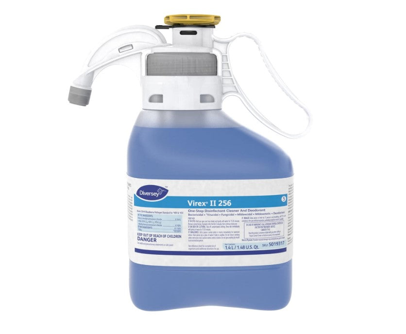 VIREX Diversey II 256 5019317 Disinfectant Cleaner Concentrate, Multi-Surface for Home & Commercial Use, Odor Control, Mint Scent, SmartDose Bottle, 1.4 Liter Pack of 2