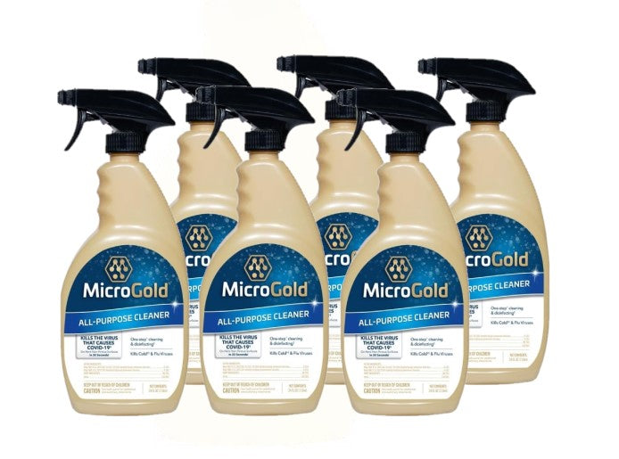 MicroGold All-Purpose Cleaner Spray Kills 99.9% of Bacteria and Viruses Bleach Free for Use in Kitchens and Bathrooms, 24 Fluid Ounces, Pack of 6