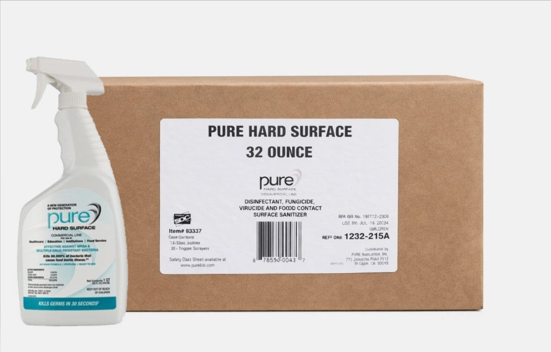 Pure Hard Surface Disinfectant & Sanitizer 32 oz Bottle - Case of 12 bottles + 2 sprays