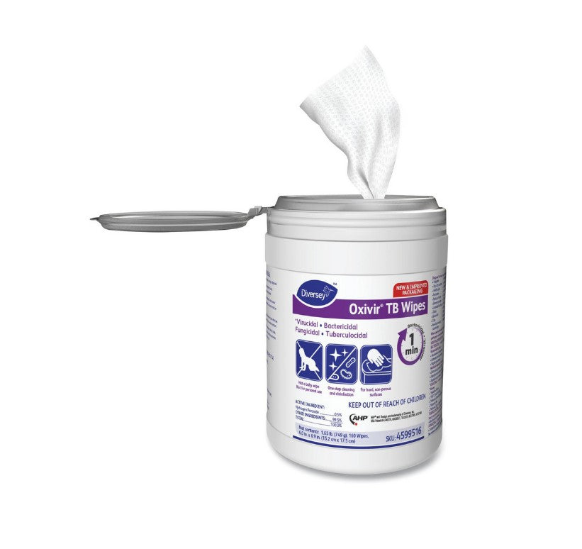 Oxivir Diversey Tb Ready-to-Use Disinfectant Cleaning Wipes, Accelerated Hydrogen Peroxide, Unscented, 6x7-Inch, 160-Wipes, Pack of 12